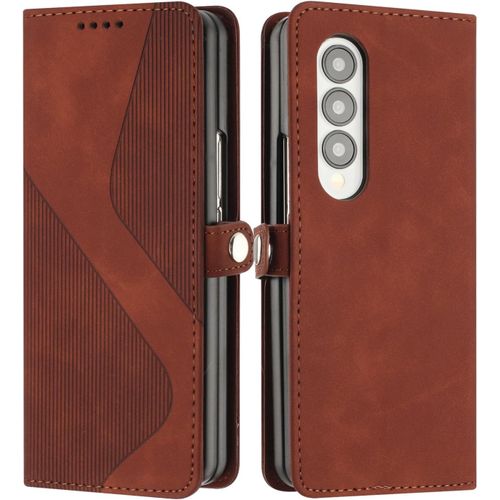 Kal-Coque Pour Samsung Galaxy Z Fold 3, Housse En Cuir Samsung Galaxy Z Fold 3, Cuir Portefeuille Housse Avec Magntique Flip tui  Rabat Case Etui Samsung Galaxy Z Fold 3 (Marron)