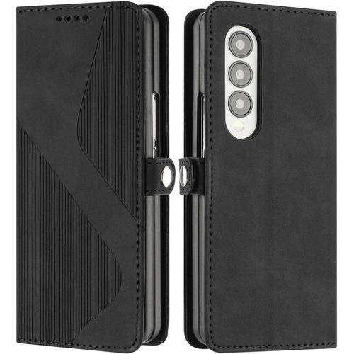 Kal-Coque Pour Samsung Galaxy Z Fold 3, Housse En Cuir Samsung Galaxy Z Fold 3, Cuir Portefeuille Housse Avec Magntique Flip tui  Rabat Case Etui Samsung Galaxy Z Fold 3 (Noir)