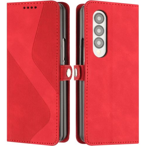 Kal-Coque Pour Samsung Galaxy Z Fold 3, Housse En Cuir Samsung Galaxy Z Fold 3, Cuir Portefeuille Housse Avec Magntique Flip tui  Rabat Case Etui Samsung Galaxy Z Fold 3 (Rouge)