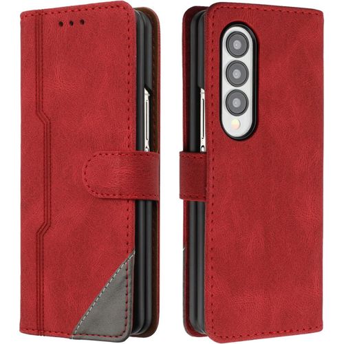Kal-Coque Pour Samsung Galaxy Z Fold 3, Housse Etui Portefeuille Cuir Multifonction, Fermeture Magntique  Clapet Anti-Choc [Fonction Support] Flip Case Compatible Avec Samsung Z Fold 3 (Rouge)