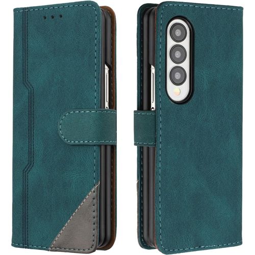 Kal-Coque Pour Samsung Galaxy Z Fold 3, Housse Etui Portefeuille Cuir Multifonction, Fermeture Magntique  Clapet Anti-Choc [Fonction Support] Flip Case Compatible Avec Samsung Z Fold 3 (Vert)