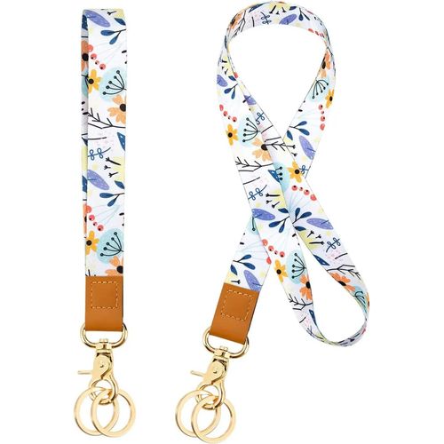 Kal-Courroie De Cou De Lanire, Porte-Cl Clef Bracelet Lanire Tour De Poignet Cordon Strap, Imprim Fleuri Personnalis, Pour Porte Badges D'identification,Cls,Camra,Tlphone Portable (Blanc)