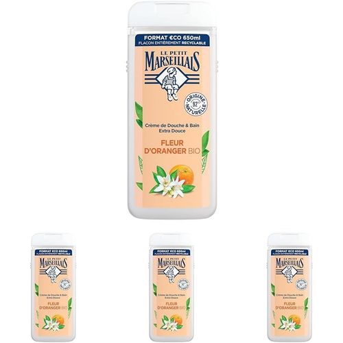Kal-- Crme De Douche Extra Douce Fleur D'oranger Bio (Flacon De 650 Ml) \U2013 Gel Douche Avec 92% D'ingrdients D'origine Naturelle \U2013 Flacon Entirement Recyclable (Lot De 4)