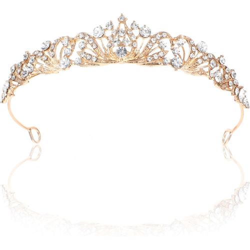 Kal-Diadme De Mariage De Reine - Couronne De Princesse Dore - Diadme De Marie - Diadme En Cristal - 13,5 X 11 X 2,6 Cm - Strass Dors - Pour Anniversaire, Mariage, Bal De Fin D'anne, Femme Et