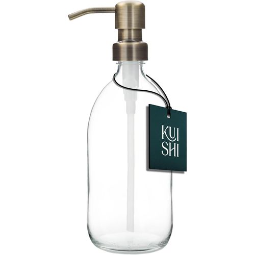 KAL-Dispenser Per Flaconi Con Pompa In Vetro Trasparente [500Ml, Pompa Dorata] Flacone Per Dispenser Di Sapone In Vetro Ambrato Ricaricabile Con Pompa In Acciaio Inossidabile, Ecologico (Senza Bpa)