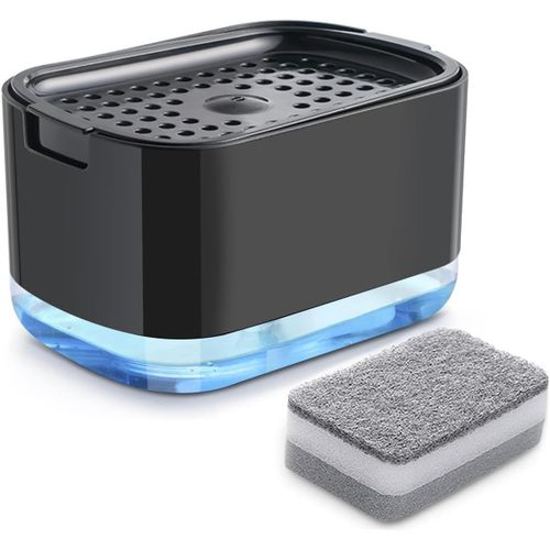 Kal-Distributeur De Liquide Vaisselle De Cuisine, Distributeur De Savon 2 En 1, Distributeur De Savon  Pompe Avec Porte-ponge, Distributeur De Dtergent Rechargeable (Noir)