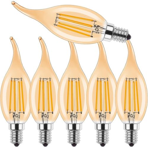 Kal-E14 Led Dimmable Lampe Vintage 4w Led,Forme De Bougie Pour Lustres,C35 Filament Bougies Ampoule,2700k Blanc Chaud,4w Remplace 40w,400lm,Dimmable,Ambre,Lot De 6