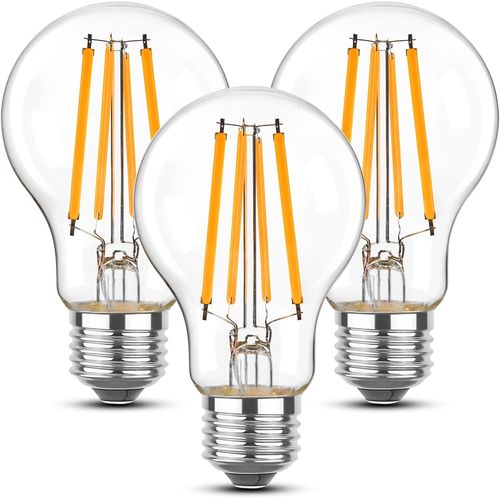Kal-E27 Ampoule Led Edison,12w 1800 Lumens 2700k Blanc Chaud Remplacement D'une Ampoule  Incandescence De 100w 120w, A60/A19 Pas De Clignotement De L'ampoule Filament,Non-Variable, Ac 220-240v (3pac