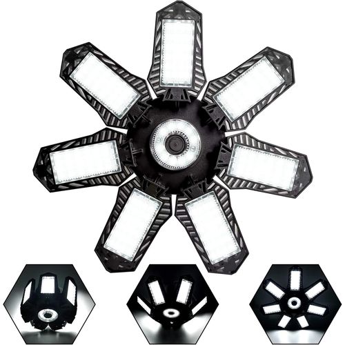 Kal-clairage Led Garage 120w, E27/E26 Eclairage Atelier Dformable  7+1 Panneaux Ajustables, 12000lm Super Brillant Plafonnier Led Pour Garages, Sous Sol, Atelier, Entrept, Bureau