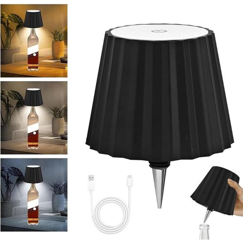 Kal-Embout De Lampe  Bouteille Led Rechargeable, 3 Couleurs  Intensit Variable, Lampe Tactile Pour Bouteilles, Lampe  Goulot De Bouteille, Lampe De Table, Bouteille