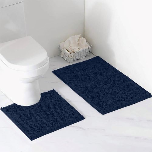 Kal-Ensemble De Tapis De Salle De Bain De Luxe : Tapis Chenille En Peluche, Tapis Antidrapant + Tapis De Toilette En Forme De U En Moquette lgante  Poils Longs En Microfibre, Super Absorbants, Po