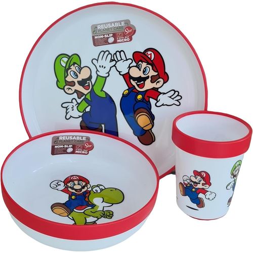 Kal-Ensemble De Vaisselle Rutilisable Pour Enfants Bicolore  Set Compos De 3 Pices : Assiette, Bol Et Verre Pour Enfants Et Bb Avec Base Antidrapante  Sans Bpa (Pour Mario)