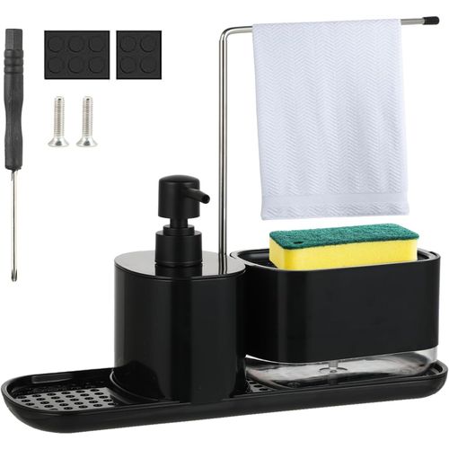 Kal-Ensemble Distributeur Liquide Vaisselle 2 En 1 - Distributeur Pour Mains Et Vaisselle Avec Porte Savon Cuisine - Idal Pour Distributeur De Liquide Vaisselle - Noir