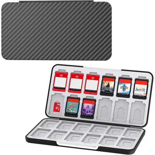 Kal-tui Pour Carte De Jeu Pour Nintendo Switch 2/Switch Oled&lite,tui Pour Carte Mmoire En Fibre De Carbone Avec 24 Emplacements Pour Cartes De Jeu Et 24 Emplacements Pour Cartes Micro Sd