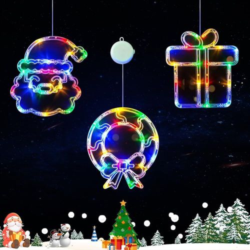 Kal-Fentre Nol Lumire,3 Pices Lumire De Fentre  Ventouse Led,Led De Nol  Suspendre Dcoration De Fentre,Lumires De Nol Suspendues 3d,Lustre Ventouse De Nol (A)