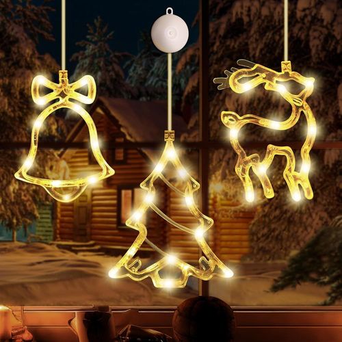 Kal-Fentre Nol Lumineuse, 3 Pices Lumires De Nol Suspendues 3d, Lustre De Nol Decoration, Led De Nol  Suspendre Dcoration De Fentre,Lumire De Fentre  Ventouse Led