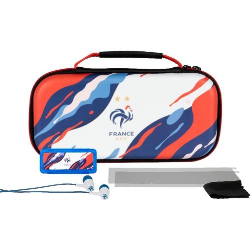 Kal-Fff Pack D'accessoires Gaming Starter Kit Nintendo Switch, Switch Lite Et Switch Oled - Housse - couteurs - Motif Vagues Bleu, Blanc Et Rouge
