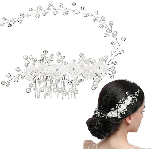 Kal-Fleurs De Mariage Cheveux Vigne,Mariage Feuilles Vignes De Cheveux, Fleurs De Mariage Cheveux Vigne Marie, Perle Bandeau De Mariage Bijoux De Cheveux De Marie, Coiffure Perle Pour Femmes Et Fi