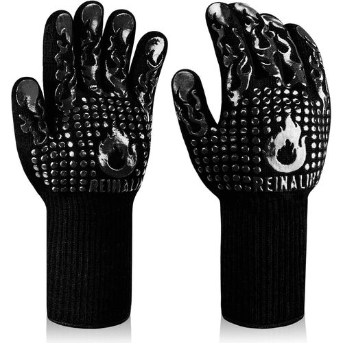 KAL-Gants De Barbecue, Gants De Four Rsistant  La Chaleur Jusqu' 800 C Gants De Gril De Cuisson En Silicone Antidrapants (L/Xl/Xxl, Noir-F1)