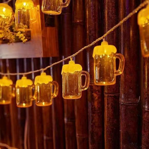 Kal-Guirlande Lumineuse  10 Led En Forme De Chope  Bire - 1,5 M - Fonctionne Avec Piles - Dcoration D't Pour Bar, Fte, Mariage, Jardin, Fte De La Bire, Nol, Intrieur Et Extrieur