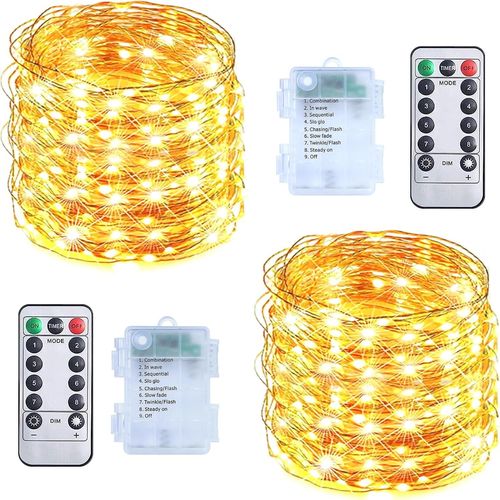 Kal-Guirlande Lumineuse  Piles - 2 X 12 M - 160 Led Blanc Chaud - Guirlande Lumineuse Intrieure Avec Batterie Pour Nol, Chambre  Coucher, Fte, Mariage