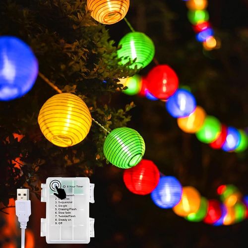 Kal-Guirlande Lumineuse Exterieure Pile/Usb Guirlande Lampions Led Interieur 30 Lanternes Led 5,8m(Multicolore)