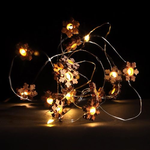 Kal- Guirlande Lumineuse Led Avec Minuterie - Guirlande Lumineuse De Nol Avec 20 Flocons De Neige Led En Bois - Dcoration De Nol Intrieure (01 Pices - 20 Led Flocon De Neige)