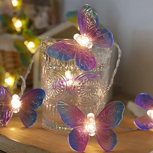 Kal-Guirlande Lumineuse Papillon - 6 M - 40 Led - Blanc Chaud - Fonctionne Avec Piles - clairage Dcoratif D'intrieur Pour Chambre  Coucher, Fte, Anniversaire, Jardin, Mariage, Nol - Violet