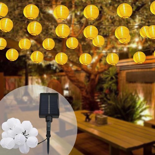 Kal-Guirlande Lumineuse Solaire D'extrieur - 8 M - 30 Led - Fonctionne  L'nergie Solaire - Avec 8 Modes De Minuterie - Fonction Mmoire - Lampions Led - Rsistant Aux Intempries - clairage