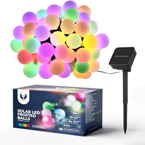Kal-Guirlande Lumineuse Solaire D'extrieur Rsistante Aux Intempries, 30 Led, 8 Modes, 6,5 M, Lampions Solaires Pour Extrieur, Intrieur, Jardin, Arbres, Mariages, Ftes, Nol (Multicolore