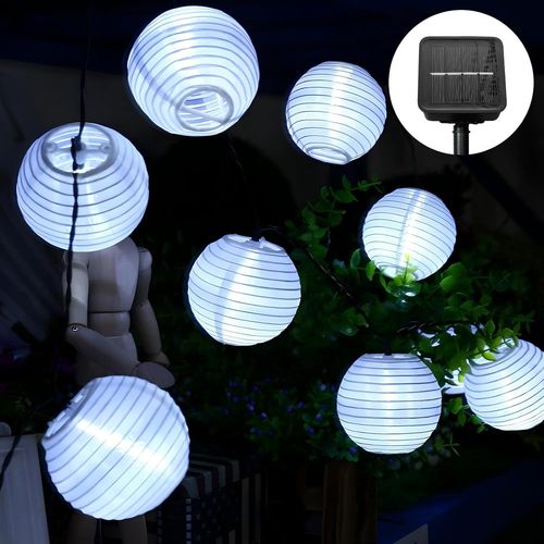 Kal-Guirlande Solaire Extrieure ,5.5m 20 Led Lampion Exterieur,Avec 8 Modes & Ip65 Impermable Lampe Decorative,Guirlande Solaire Idal Pour Jardin, Terrasse, Balcon, Mariage (Blanc)
