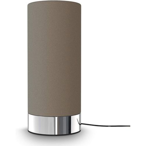 Kal-I Lampe De Table Tissu Taupe I Fonction Dimmable Tactile I Gradable Sur 3 Niveaux I Douille E14 I Socle Chrom I Sans Ampoule