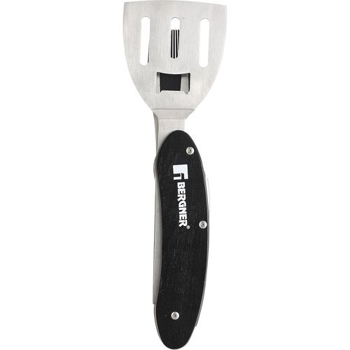 KAL-In Black | Set  Barbecue 5 En 1 | En Acier Inoxydable Et Bois Noir | Spatule, Brosse, Fourchette, Tire-Bouchon Et Ouvre-Bouteille | Poigne Dtachable | 11,6 X 3,5 X 1 Cm