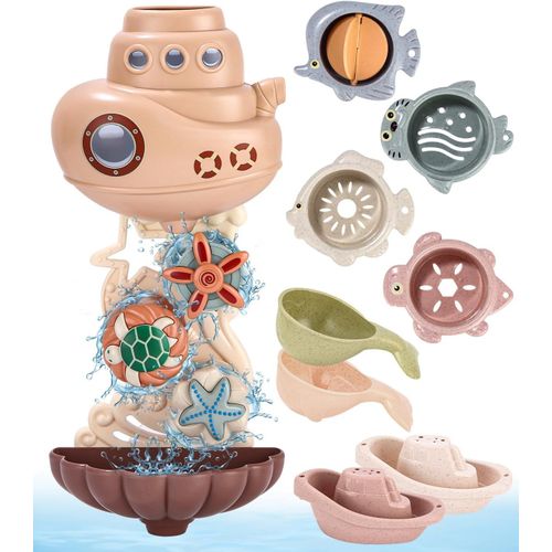 KAL-Jouet Bain Bb 1 An, 9Pcs Jouets De Bain, Jeux De Bain Pour Bebe Enfant 1 2 3 Ans, Avec Mignons Engrenages Et Tasses D'Animaux Marins, Jouet D'veil Pour Le Bain Piscine Nol Cadeaux D'Anniversa