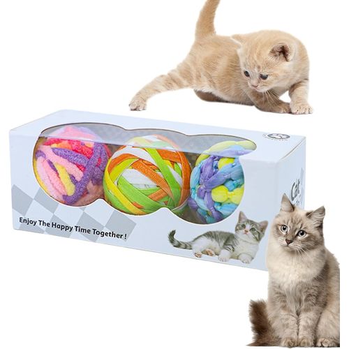 KAL-Jouet Balle Pour Chat, Jouet  Mchouiller Pour Chaton Et Balle, 3 Pices Souples Avec Clochettes Pour Jeu D'Exercice Et Nettoyage Des Dents Pour Chien Et Chaton