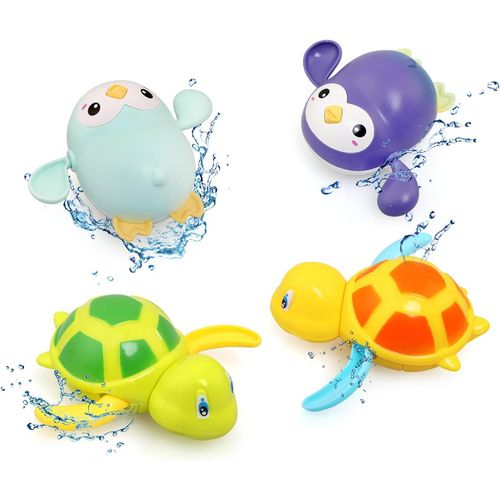 KAL-Jouets De Bain Bebe, Jeux De Bain Pour Bebe, 4 Pcs Jouet Flottant Pingouin Tortue, Jeux Piscine Enfant Pour 18+ Mois, Jouet De Bain Enfant, Baignoire Bb Piscine Jouet