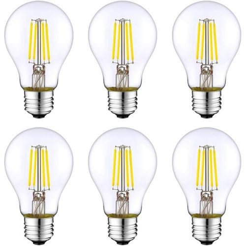 Kal-Lampe  conomie D'nergie Led E27, Style Ancien Edison Rtro quivalent  Incandescence Led 4w / 40w, Aucune Attnuation, Blanc Lumire 6500k, Petites Vis Edison, A60, 400lmac220-240,6 Pices
