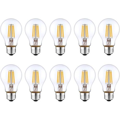 Kal-Lampe  conomie D'nergie Led E27, Style Ancien Edison Rtro quivalent  Incandescence Led 4w/40w, Non Dimmable,Blanc Chaud 2700k,Petite Vis Transparente Edison,A60, 400lm, Ac220-240v,10 Pices