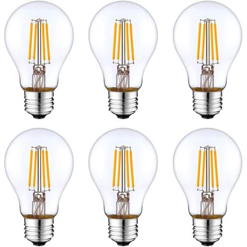 Kal-Lampe  conomie D'nergie Led E27, Style Ancien Edison Rtro quivalent  Incandescence Led 4w/40w, Non Dimmable,Blanc Chaud 2700k,Petite Vis Transparente Edison,A60, 400lm, Ac220-240v,6 Pices