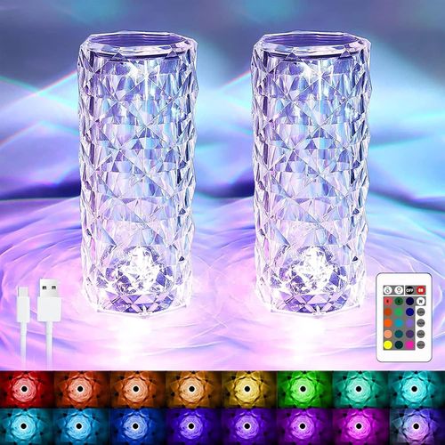 Kal-Lampe Cristal  Led Avec 16 Couleurs,4 Modes Usb Lampe En Cristal Avec Tlcommande,Lampe De Table En Cristal,Lampe Nuit Tactile,Lampe De Chevet Led Rgb,Lumire D'ambiance Rechargeable Pour Chamb