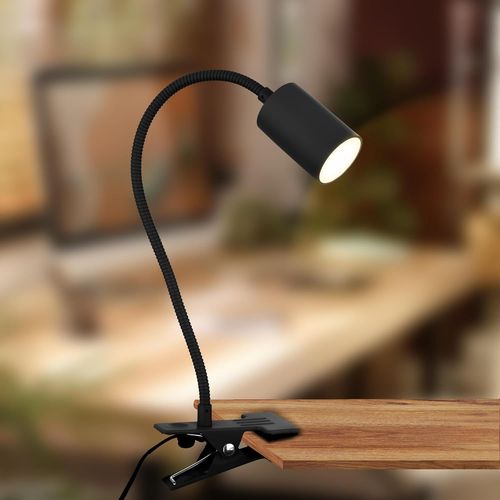 Kal-- Lampe De Bureau Avec Interrupteur  Fil, Lumire Blanc Chaud, Orientable, Lampe Lecture, Pince, Chevet, Lecture Enfants, Lit, 40x10x6,5 Cm, Noir