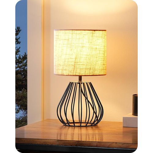 Kal-Lampe De Chevet Avec Abat-Jour En Lin Beige Et Base Noir Mtallique En Forme De Goutte, E14 Ampoule Led Incluse De 2700k Blanc Chaud, Lampe De Table Moderne Pour Chambre, Bureau, Salon