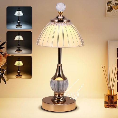 Kal-Lampe De Table En Cristal, Led Tactile  Intensit Variable Avec 3 Modes De Couleur Lampe De Chevet Rechargeable Sans Fil Luminosit Rglable Pour Une Chambre Salon Bar Restaurant