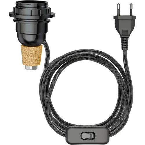Kal-Lampe De Table Lampe En Lige Flako Avec Interrupteur Et Cble Textile, Noir, 1x E27 Max. 60w, Sans Bouteille, Sans Ampoule