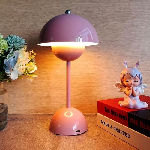 Kal-Lampe De Table Led Amovible Sans Fil  Intensit Variable - Lampe De Chevet En Forme De Champignon - Rose - Acrylique Mtal