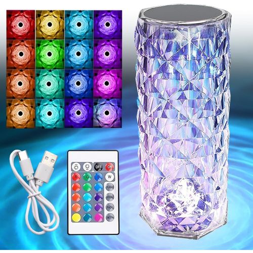 Kal-Lampe De Table Led En Cristal Rgb - Diamant Acrylique Avec Commande Tactile Et Tlcommande