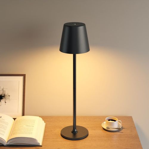 Kal-Lampe De Table Led Sans Fil 1 Pice, Lampe De Table  Batterie Pour Intrieur Et Extrieur, Lumire Chaude  3 Niveaux De Luminosit, tanche Ip54, Botier Mtallique Complet, Noir