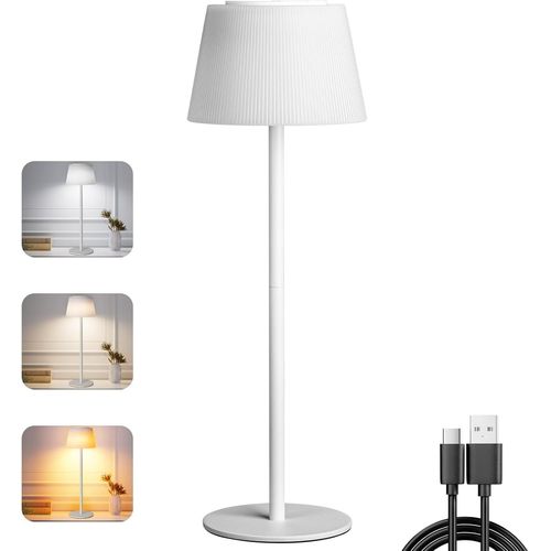 Kal-Lampe De Table Sans Fil  Intensit Variable Tactile Batterie 3 Couleur 3 Hauteurs Ip54 4800 Mah Convient Pour L'intrieur Et L'extrieur Rechargeable Usb-C Mtallique Blanc