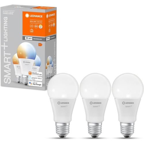 Kal-Lampe Led Intelligente Avec Technologie Wifi, Douille E27, Dimmable, Couleur De La Lumire Variable (2700-6500k), Remplacement 60w, Smart+ Wifi Classic Tunable White, Lot De 3