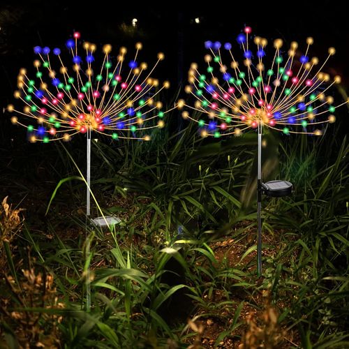 Kal-Lampes Solaire Exterieur Jardin, 2 Paquet 120 Led Lumire De Feu D'artifice Solaire  nergie,2 Modes clairage Solaire Jardin Dcoration Pour L'extrieur, Jardin,Sapin,Mariage(Multicolore)